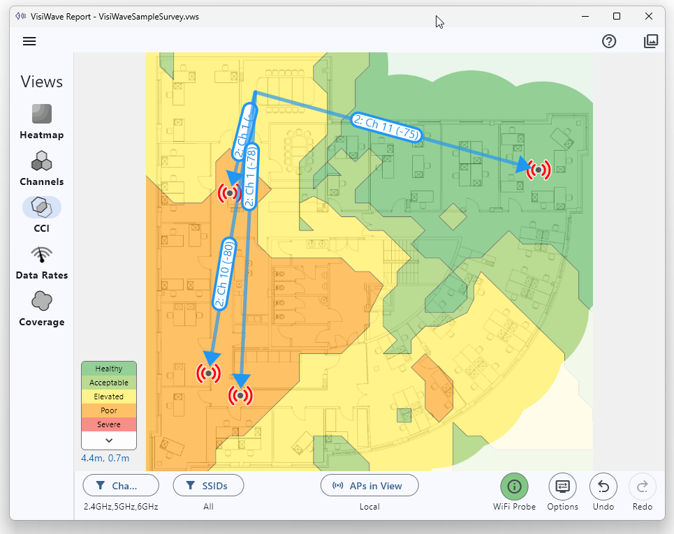 Wi-Fi co-channel interference visualization